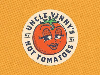 Uncle Vinny's Hot Tomatoes halftone illustration logo sticker mule playoff tomato