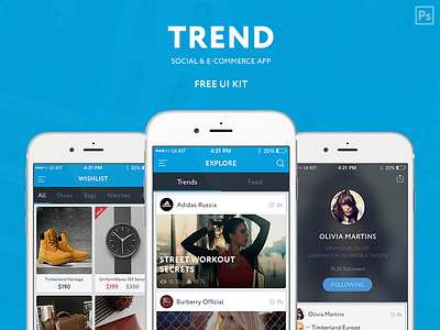 TREND – Free UI KIT e commerce feed free items kit mobile profile shop social trend ui