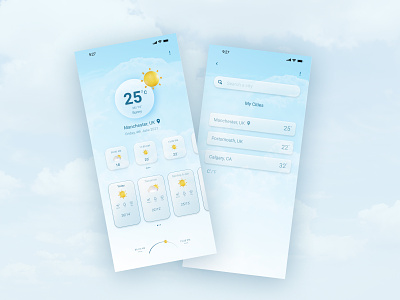 Weather App Design 3d app clean design clouds dailyui figma ios rain sun sunny day uidesign uiux weather weather app weather icon