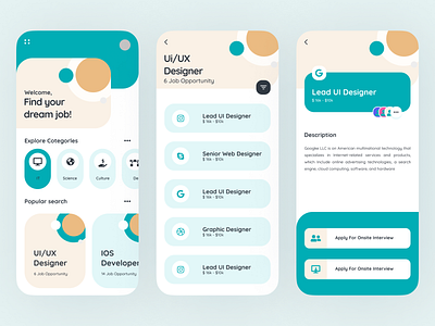 UI Design - The Dream Job Mobile Application app design mobile ui ui ux