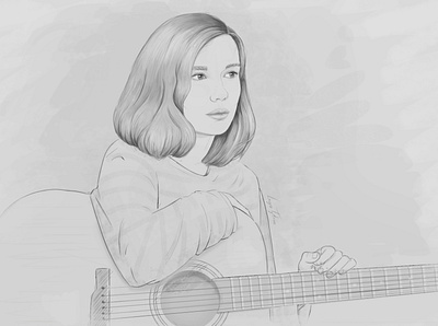 Sketch girl with a guitar girl guitar pencil portrait sketch