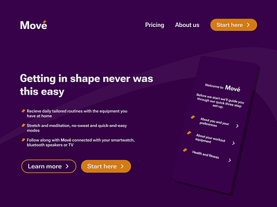 Mové - Gym and fitness from home app design branding challenge design fitness gym health logo orange purple ui ux web design