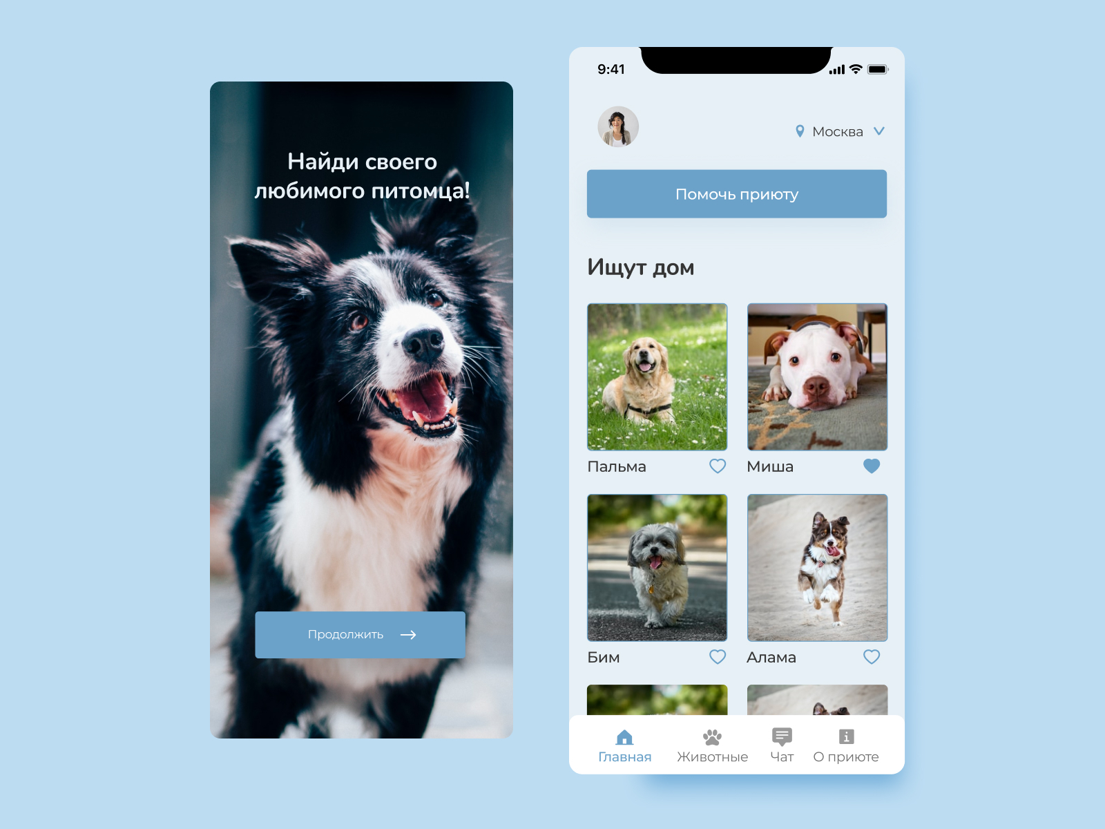 Мобильное приложение - Приют для домашних животных by Александра Примшиц on  Dribbble