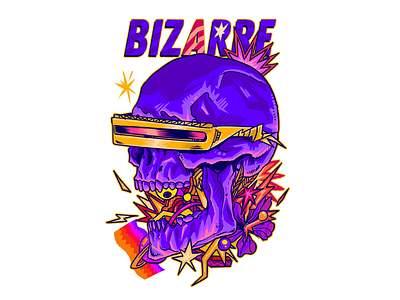 Bizarre Skull artwork colorful cyberpunk illustration poster psychedelia psychedelic retro sci fi skull tshirt