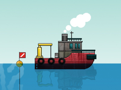 Tugboat test boat illustration pixels tugboat water