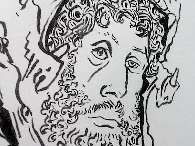 Relaxed Roman with lion hat brushpen drawing pentel rome sculpture sketch
