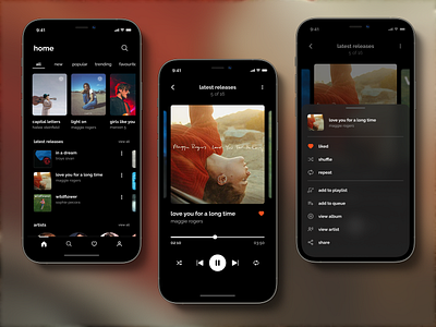 Music App exploration 🎵 app design dark mode graphic design music product design ui ux