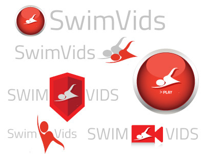 Logo Concepts - Swim Vids logo concepts logo design logos play button swim lessons swim logos swimming logos video icons