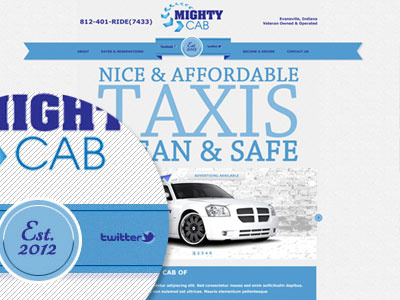 Mighty Cab Website blue website clean website ribbon textured background