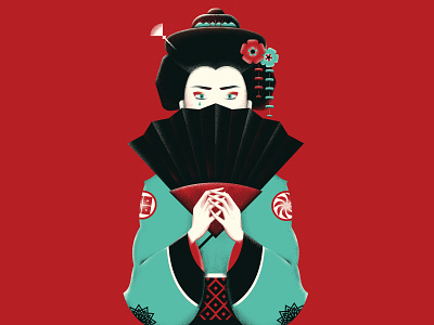 Geisha asian costume culture ethnic fan far east female flower geisha hair hands japanese nippon orient woman