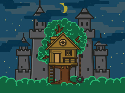 Treehouse Castle castle clouds house moon night sky stars tree treehouse