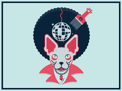 Caturday Night Fever afro ball cat disco feline meow mouse pic pick screen print sphynx yarn