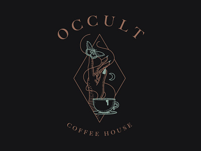 Occult Coffee House Branding II coffee cup hand icon logo moon moth mug occult