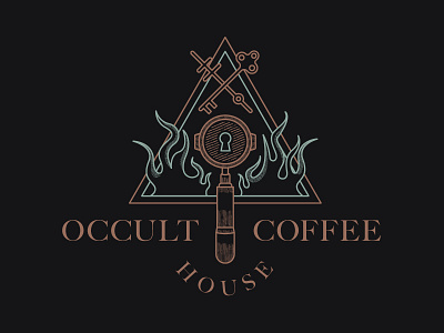 Occult Coffee House III branding brew coffee espresso fire flame house key lock occult portafilter rebirth sigil