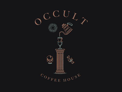 Occult Coffee House V bone branding cafe coffee column occult pillar ra sigil skull sun