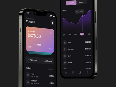 E-Wallet App bank app banking app card clean interface dark theme e wallet finance app finance mobile app financial ios design minimalistic ui ui ui design ux wallet