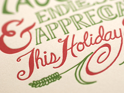 Hand Lettered, Letterpress Holiday Card Closeup hand lettering holiday card illustration letterpress printing