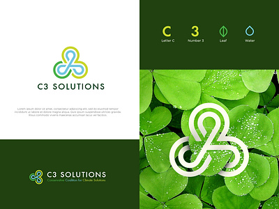 C3 Solution - Logo Concept branding clover design flat green logo minimal number 3 vector water