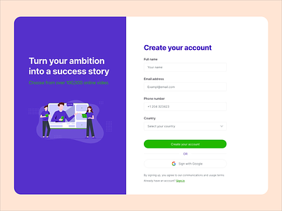 Design for an educational platform signup screen illustration interface product design ui ui ux ui design user experience wip