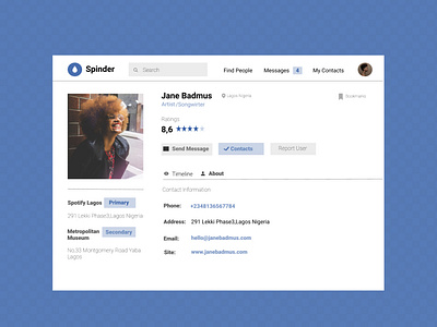 User profile interface