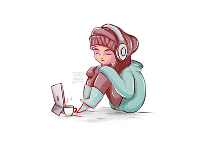 Weekend Chill : ) childrens book childrens illustration coffee cozy cute cute illustration digital art doodle doodling girl headphone illustration kidlit movies netflix series vinosasi watching winter