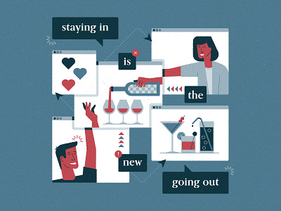 Staying in is the new going out... bar bottle chat cocktail conversation coronavirus dribbbleweeklywarmup drink family friends fun isolation martini pub talk wine