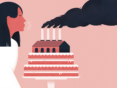 Celebrating Clean Air! air birthday cake editorial environment factory illustration magazine science smoke woman