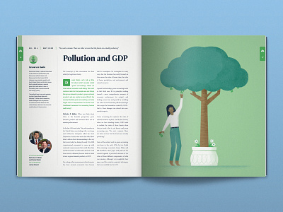 Pollution and GDP accounting editorial environment illustration magazine money nature plant pollution research science tree woman