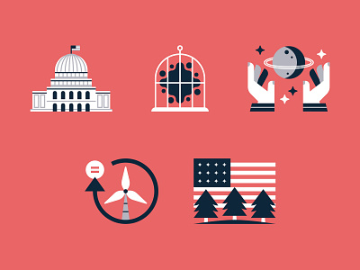 Environmental Research Icons / Part 4 american flag annual report carbon climate change editorial environment forest icon iconography magazine planet policy print renewable energy report research science space tree wind turbine