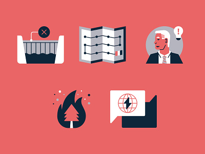 Environmental Research Icons / Part 5 annual report climate change conversation dam editorial environment fire icon iconography joe biden magazine map print report research science wildfire