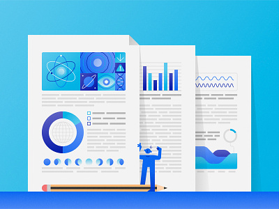 Frontiers Illustration 1 - Research Topics brand character curiousity data document editorial graph illustration learning pencil research science