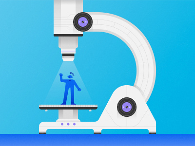 Frontiers Illustration 2 - Peer-review character editorial illustration microscope person research science waving