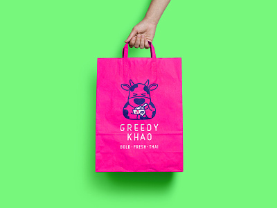 Greedy Khao Branding bag bold branding cow eat food neon restaurant start up thai