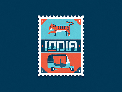 Travel Stamp No. 3 - India animal india indian safari stamp tiger travel tuk tuk wildlife