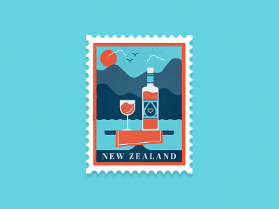 Travel Stamp No. 5 - New Zealand bottle hills new zealand stamp sunset travel water wine