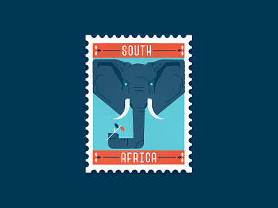 Travel Stamp No. 7 - South Africa elephant safari south africa stamp travel wildlife