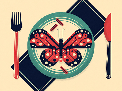 No 5 - Your ancestors probably ate insects bug butterfly editorial food fork insect knife plate science vectober