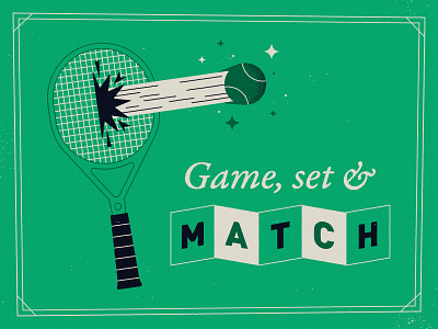 Game, set and match! ball court game mid century racket retro sport tennis typography vintage wimbledon