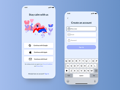 Daily UI Challenge — Meditation App Sign Up Process app appdesign dailyui dailyuichallenge design dribbblers interface interfacedesign mobile mobileapp mobiledesign ui ux uxdesign