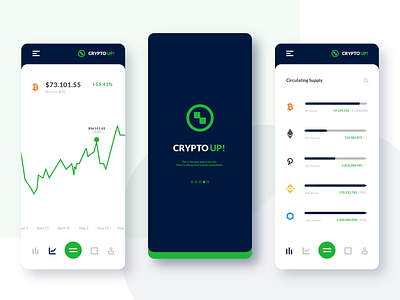 CryptoUP! - mobile app app app design bitcoin concept creative crypto finance logo minimalism mobile ui mobiledesign trade trend ui ux