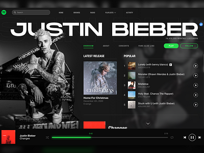 Spotify Artist Page app design ariana grande justin bieber music redesign spotify spotify redesign ui ux ui design ux design visual design