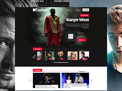 MTV Artists Redesign artists interface mtv music profile redesign ui ux web