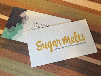 Sugar Melts Business Cards branding business cards gold foil hand lettering identity lettering logos watercolor