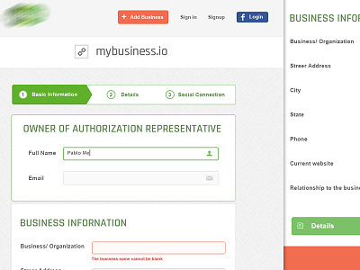 Basic Info Step 1 geo location registration ui ux