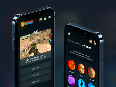 Dion Mobile - RPG Quiz On Your Favourite Games app design application award card game game design interface ios mobile product quiz ui