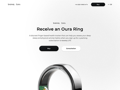 Bioniq & Oura Ring Collaboration Website apple bioniq branding cards clean deisgn landing ouraring product selling ui web website