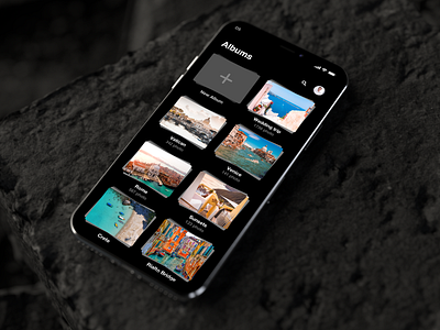 Photo App Concept app application black dark theme design interface ios iphone mobile photo product project sketch trevel ui ux