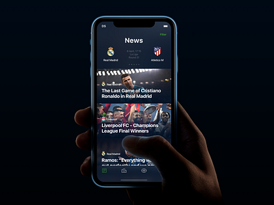 The Football - Mobile App app app design application blur card design football football app gradient interface ios iphone matches mobile news real madrid soccer soccer app sport ui