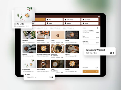 Coffee Order Checkout app design application card cards ui category checkout coffee design filtration flow interface ios ipad list mobile order photo product restaurant app sketch