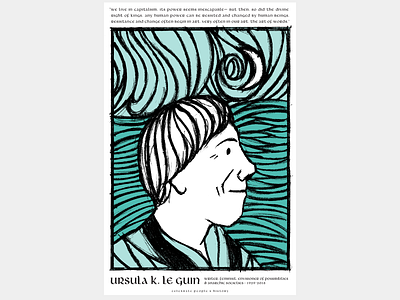 Ursula K Le Guin - Poster fantasy illustration limited palette lithography offset poster printmaking ursula k le guin ursula le guin ursula leguin